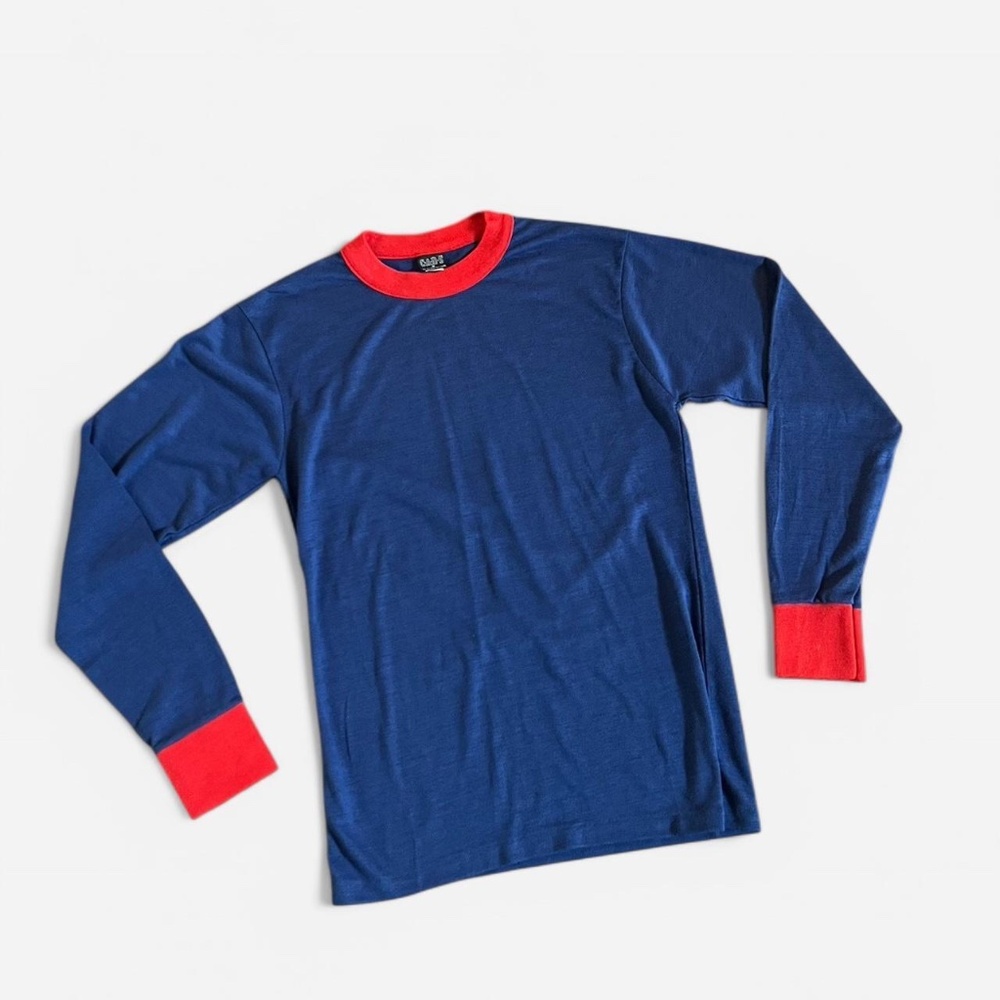Men’s Blue and Red 1980s longsleeve, ringer shirt by C.A.D.S